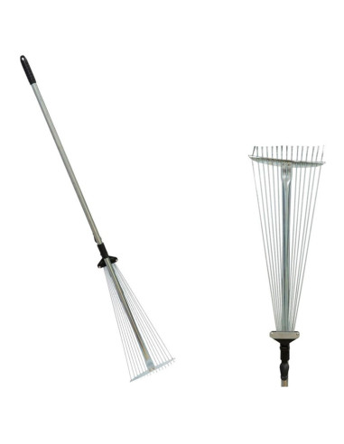 Tradineur - Rastrillo de jardín ajustable, extensible de 118 a 150 cm, hierro resistente, mango telescópico, dientes largos, bar