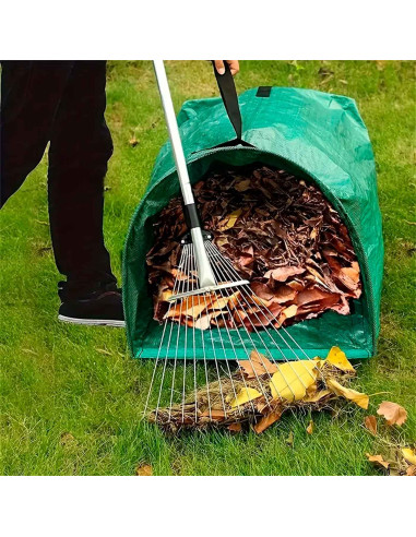 Tradineur - Rastrillo de jardín ajustable, extensible de 118 a 150 cm, hierro resistente, mango telescópico, dientes largos, bar