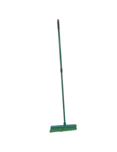 Tradineur - Escoba de jardín con mango extensible, hierro y plástico resistente, palo telescópico, cerdas suaves, barrer patio,