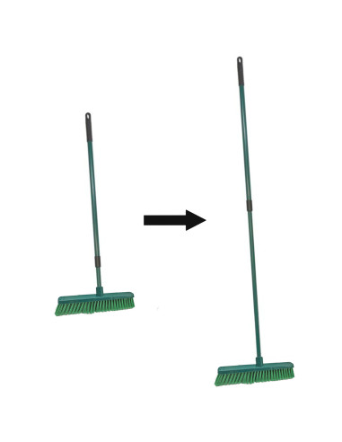 Tradineur - Escoba de jardín con mango extensible, hierro y plástico resistente, palo telescópico, cerdas suaves, barrer patio,