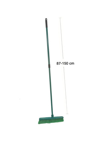 Tradineur - Escoba de jardín con mango extensible, hierro y plástico resistente, palo telescópico, cerdas suaves, barrer patio,