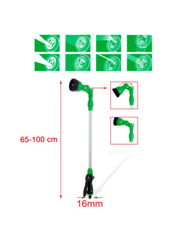 Tradineur - Pistola de riego regulable con 8 funciones, chorro ajustable, extensible de 65 a 100 cm, regar jardín, flores, huert