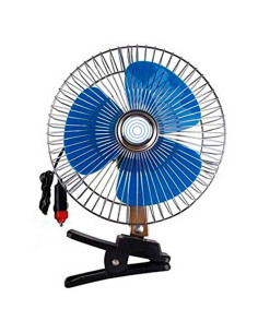 Tradineur - Ventilador oscilante para coche, pinza ajustable, 12V, 8W, cable de 1,7 m para mechero, 3 aspas, portátil, Ø 18 cm,