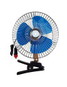 Tradineur - Ventilador oscilante para coche, pinza ajustable, 12V, 8W, cable de 1,7 m para mechero, 3 aspas, portátil, Ø 18 cm,