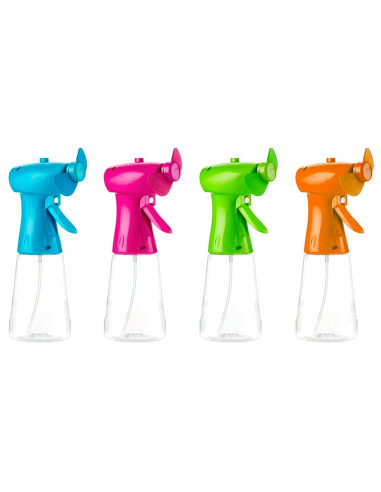 Tradineur - Ventilador de mano con pulverizador de agua, nebulización, funcionamiento con pilas, gran potencia, 21 x 10 x 7,7 cm