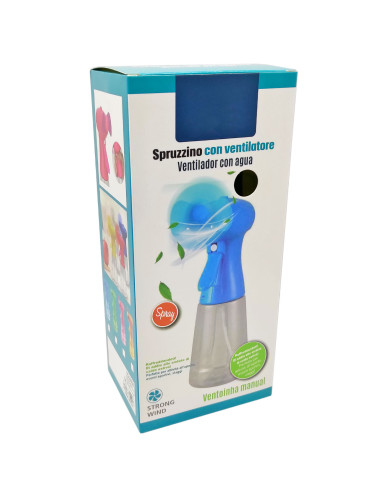 Tradineur - Ventilador de mano con pulverizador de agua, nebulización, funcionamiento con pilas, gran potencia, 21 x 10 x 7,7 cm
