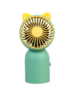 Tradineur - Mini ventilador recargable portátil de mano, orejas de gato, 2W, 1 velocidad, batería interna y cable USB, diseño co
