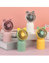 Tradineur - Mini ventilador recargable portátil de mano, orejas de gato, 2W, 1 velocidad, batería interna y cable USB, diseño co