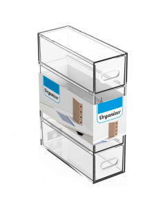 Tradineur - Mini cajonera transparente de plástico, 4 cajones, organizador de cosméticos, maquillaje, accesorios de costura, tor