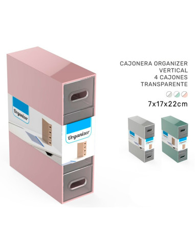 Tradineur - Mini cajonera de plástico con 4 cajones transparentes, organizador de cosméticos, maquillaje, accesorios de costura,