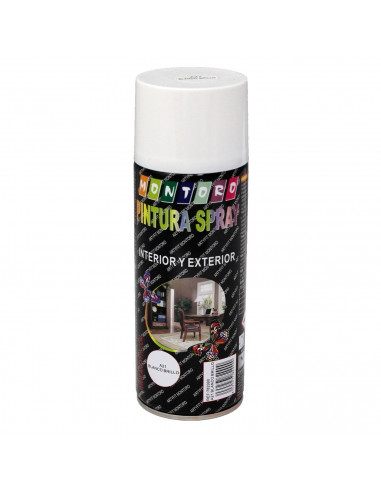 Montoro - Bote de pintura en spray blanco brillo A21 400 ml, válido para multitud de superficies de interior y exterior. Pintura