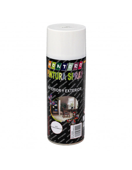 Montoro - Bote de pintura en spray blanco brillo A21 400 ml, válido para multitud de superficies de interior y exterior. Pintura