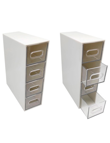 Tradineur - Mini cajonera de plástico con 4 cajones transparentes, organizador de cosméticos, maquillaje, accesorios de costura,