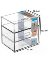 Tradineur - Mini cajonera transparente A6 con 3 cajones, plástico, organizador de cosméticos, maquillaje, accesorios de costura,