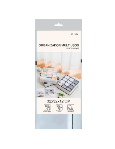 Tradineur - Pack de 2 organizadores de tela, 12 compartimentos, plegable, ordenación, ropa, armario, almacenamiento, separadores