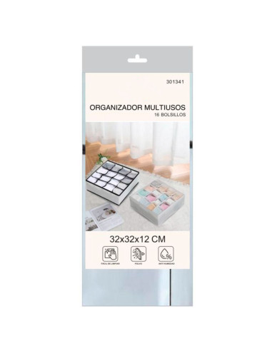 Tradineur - Pack de 2 organizadores de tela, 16 compartimentos, plegable, ordenación, ropa, armario, almacenamiento, separadores
