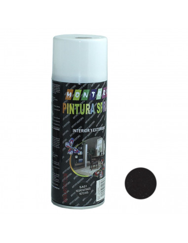 Montoro - Bote de pintura en spray negro satinado SA01 400 ml, válido para multitud de superficies de interior y exterior. Pintu