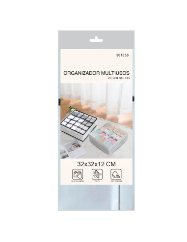 Tradineur - Pack de 2 organizadores de tela, 20 compartimentos, plegable, ordenación, ropa, armario, almacenamiento, separadores