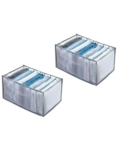 Tradineur - Pack de 2 organizadores de tela, nylon, 7 bolsillos, plegable, ordenación, ropa, armario, almacenamiento, separadore