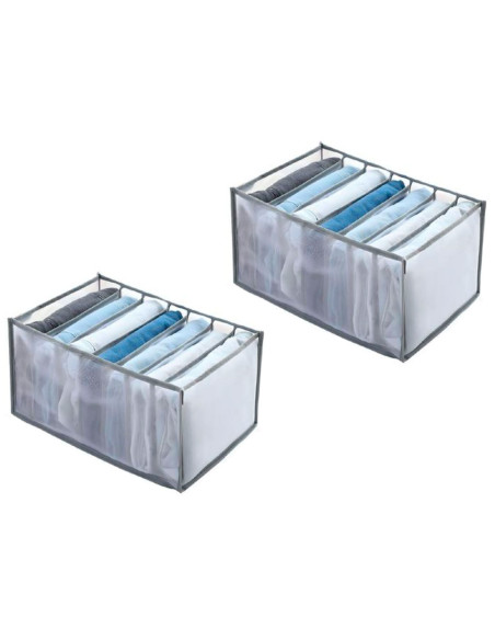 Tradineur - Pack de 2 organizadores de tela, nylon, 7 bolsillos, plegable, ordenación, ropa, armario, almacenamiento, separadore