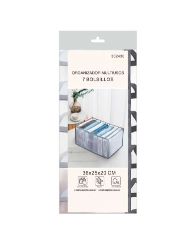 Tradineur - Pack de 2 organizadores de tela, nylon, 7 bolsillos, plegable, ordenación, ropa, armario, almacenamiento, separadore