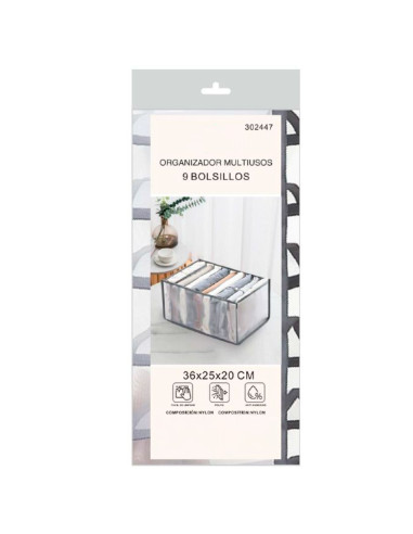 Tradineur - Pack de 2 organizadores de tela, nylon, 9 bolsillos, plegable, ordenación, ropa, armario, almacenamiento, separadore