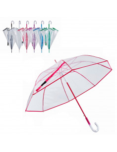 Tradineur - Paraguas transparente largo de mujer, PVC, mango acristalado, automático, antiviento, 8 varillas de fibra, ligero y