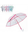 Tradineur - Paraguas transparente largo de mujer, PVC, mango acristalado, automático, antiviento, 8 varillas de fibra, ligero y