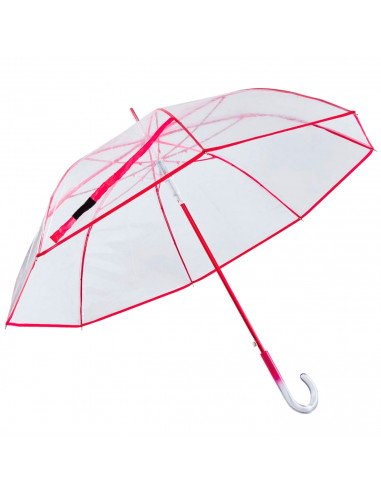 Tradineur - Paraguas transparente largo de mujer, PVC, mango acristalado, automático, antiviento, 8 varillas de fibra, ligero y