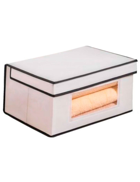 Tradineur - Organizador de tela con ventana, caja plegable, ordenación, ropa, armario, almacenamiento, mantas, sábanas, 25 x 35