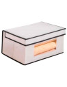 Tradineur - Organizador de tela con ventana, caja plegable, ordenación, ropa, armario, almacenamiento, mantas, sábanas, 25 x 35