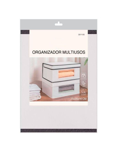 Tradineur - Organizador de tela con ventana, caja plegable, ordenación, ropa, armario, almacenamiento, mantas, sábanas, 25 x 35