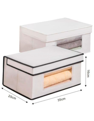 Tradineur - Organizador de tela con ventana, caja plegable, ordenación, ropa, armario, almacenamiento, mantas, sábanas, 25 x 35