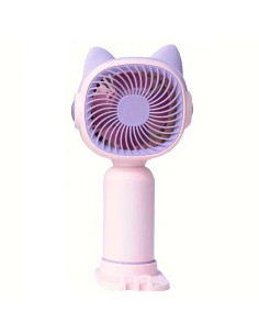 Tradineur - Mini ventilador recargable portátil de mano, orejas de gato, 1,5W, 1 velocidad, batería interna y cable USB, diseño