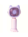 Tradineur - Mini ventilador recargable portátil de mano, orejas de gato, 1,5W, 1 velocidad, batería interna y cable USB, diseño
