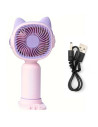Tradineur - Mini ventilador recargable portátil de mano, orejas de gato, 1,5W, 1 velocidad, batería interna y cable USB, diseño
