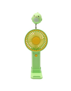 Tradineur - Mini ventilador recargable portátil de mano, muelle con animales, 1,5W, 1 velocidad, batería interna y cable USB, co