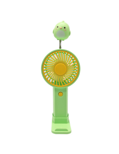 Tradineur - Mini ventilador recargable portátil de mano, muelle con animales, 1,5W, 1 velocidad, batería interna y cable USB, co