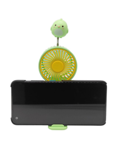 Tradineur - Mini ventilador recargable portátil de mano, muelle con animales, 1,5W, 1 velocidad, batería interna y cable USB, co