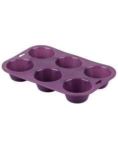 Tradineur - Molde de silicona para 6 magdalenas, bandeja para hornear muffins, cupcakes, antiadherente, fácil desmolde, 24,5 x 1