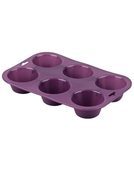 Tradineur - Molde de silicona para 6 magdalenas, bandeja para hornear muffins, cupcakes, antiadherente, fácil desmolde, 24,5 x 1