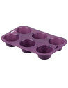Tradineur - Molde de silicona para 6 magdalenas, bandeja para hornear muffins, cupcakes, antiadherente, fácil desmolde, 24,5 x 1