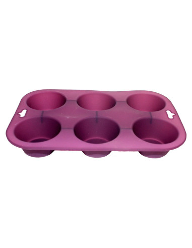 Tradineur - Molde de silicona para 6 magdalenas, bandeja para hornear muffins, cupcakes, antiadherente, fácil desmolde, 24,5 x 1