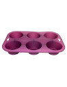 Tradineur - Molde de silicona para 6 magdalenas, bandeja para hornear muffins, cupcakes, antiadherente, fácil desmolde, 24,5 x 1