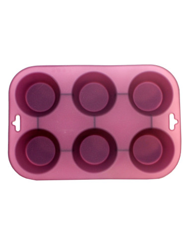 Tradineur - Molde de silicona para 6 magdalenas, bandeja para hornear muffins, cupcakes, antiadherente, fácil desmolde, 24,5 x 1