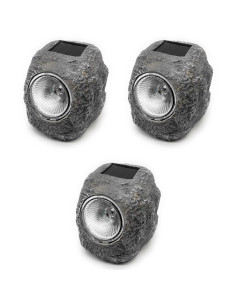 Tradineur - Pack de 3 lámparas solares con forma de piedra, foco, luz LED decorativa, impermeable, ecológica, jardín, patio, ext