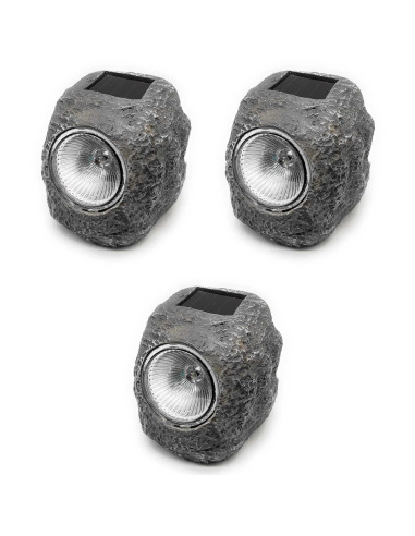 Tradineur - Pack de 3 lámparas solares con forma de piedra, foco, luz LED decorativa, impermeable, ecológica, jardín, patio, ext