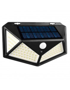 Tradineur - Lámpara solar de pared con sensor de movimiento, LED, foco exterior, recargable, 3.7 V, 450 lumen, impermeable, incl
