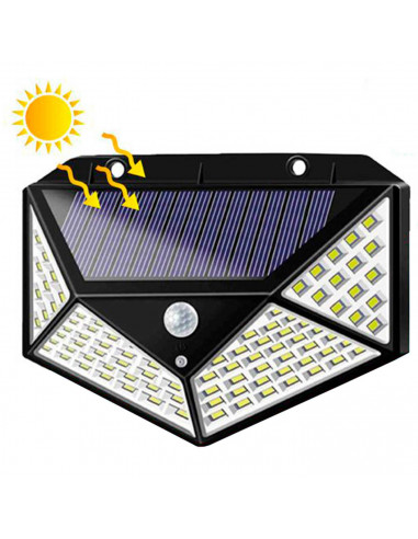 Tradineur - Lámpara solar de pared con sensor de movimiento, LED, foco exterior, recargable, 3.7 V, 450 lumen, impermeable, incl