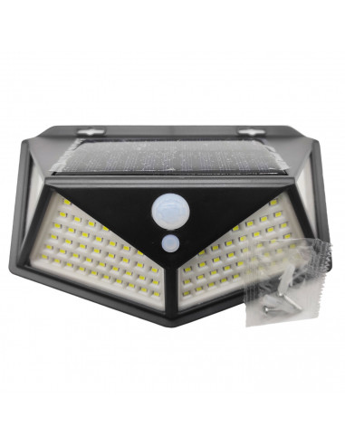 Tradineur - Lámpara solar de pared con sensor de movimiento, LED, foco exterior, recargable, 3.7 V, 450 lumen, impermeable, incl